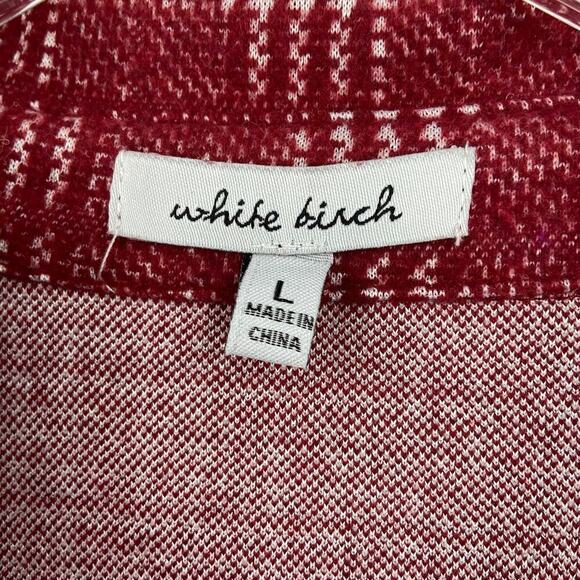 White Birch Flannel Shirt Jacket Size L Red Plaid shacket Stretch Button Up - Picture 3 of 12